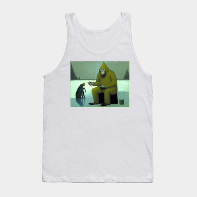 Eeri Yeti Ice Fishing with his Bigfoot Dog Tank Top by Walter WhatsHisFace